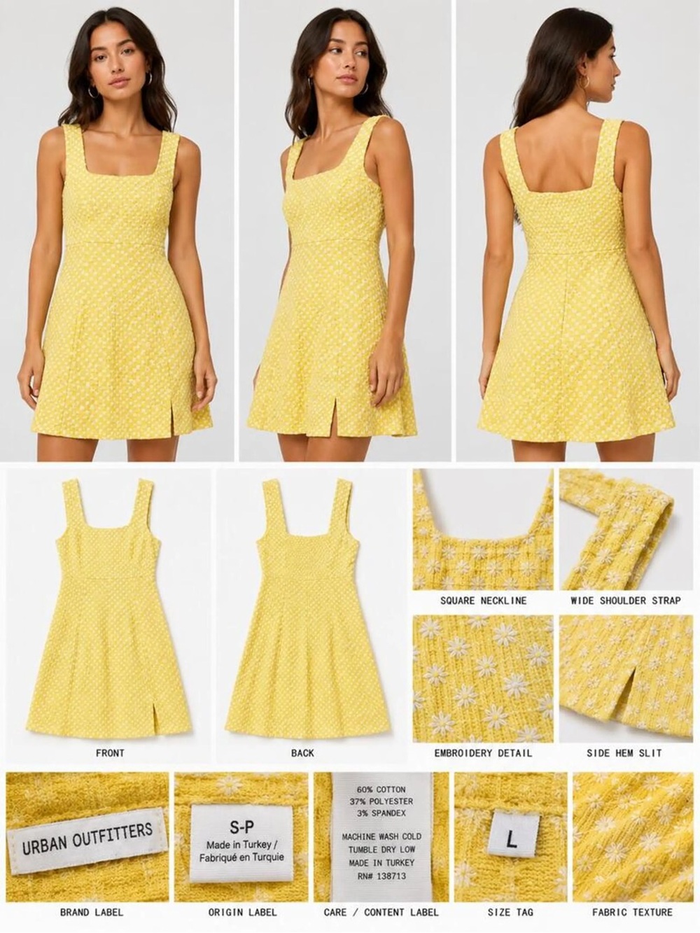 Urban Outfitters Yellow Mini Dress with Daisies in sz Medium